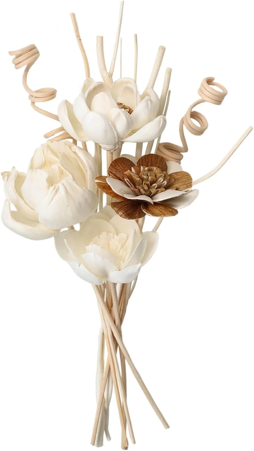 Decorative flower diffuser sticks, White: four flowers and decorative reeds