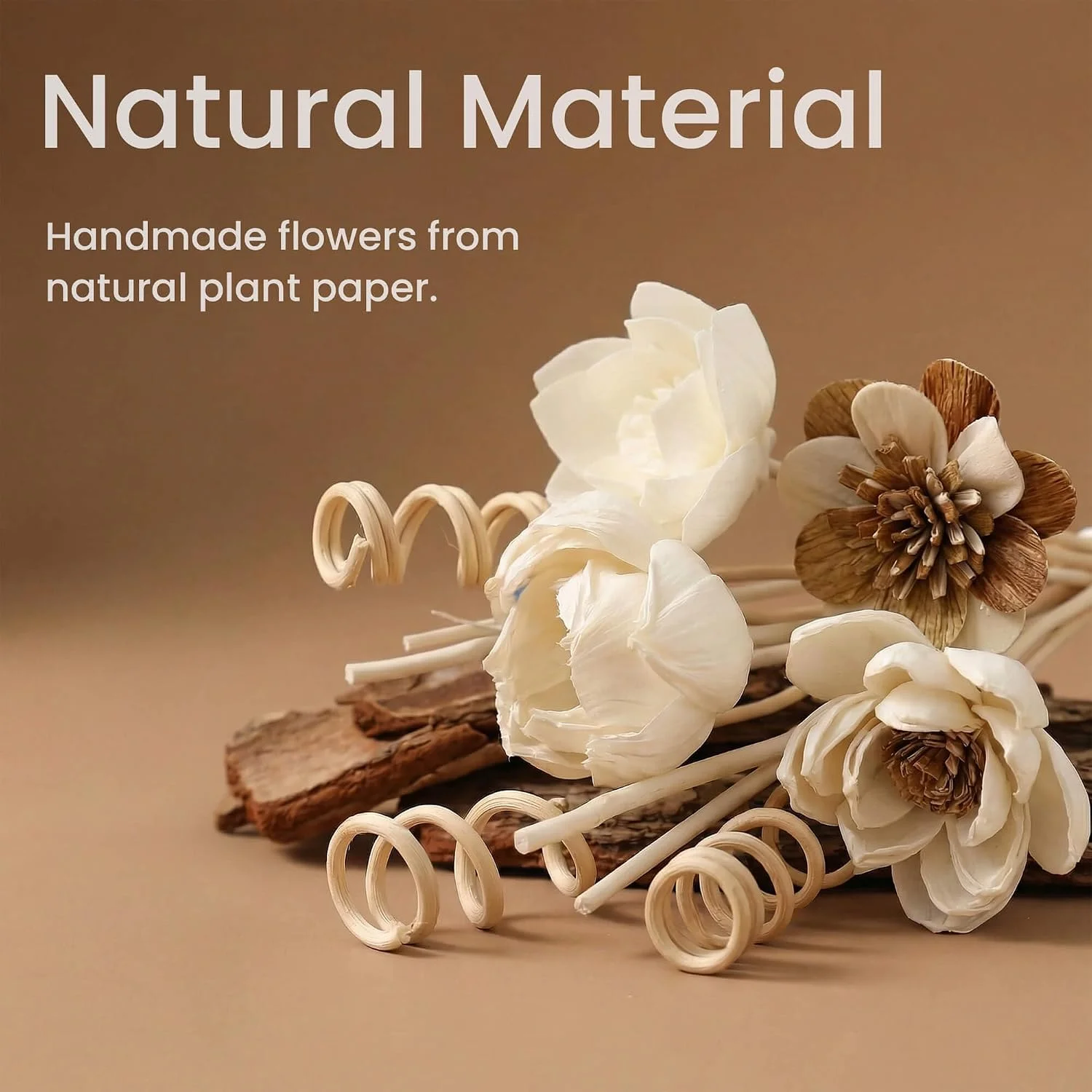 Decorative flower diffuser sticks, White: close view of shaped flower petals