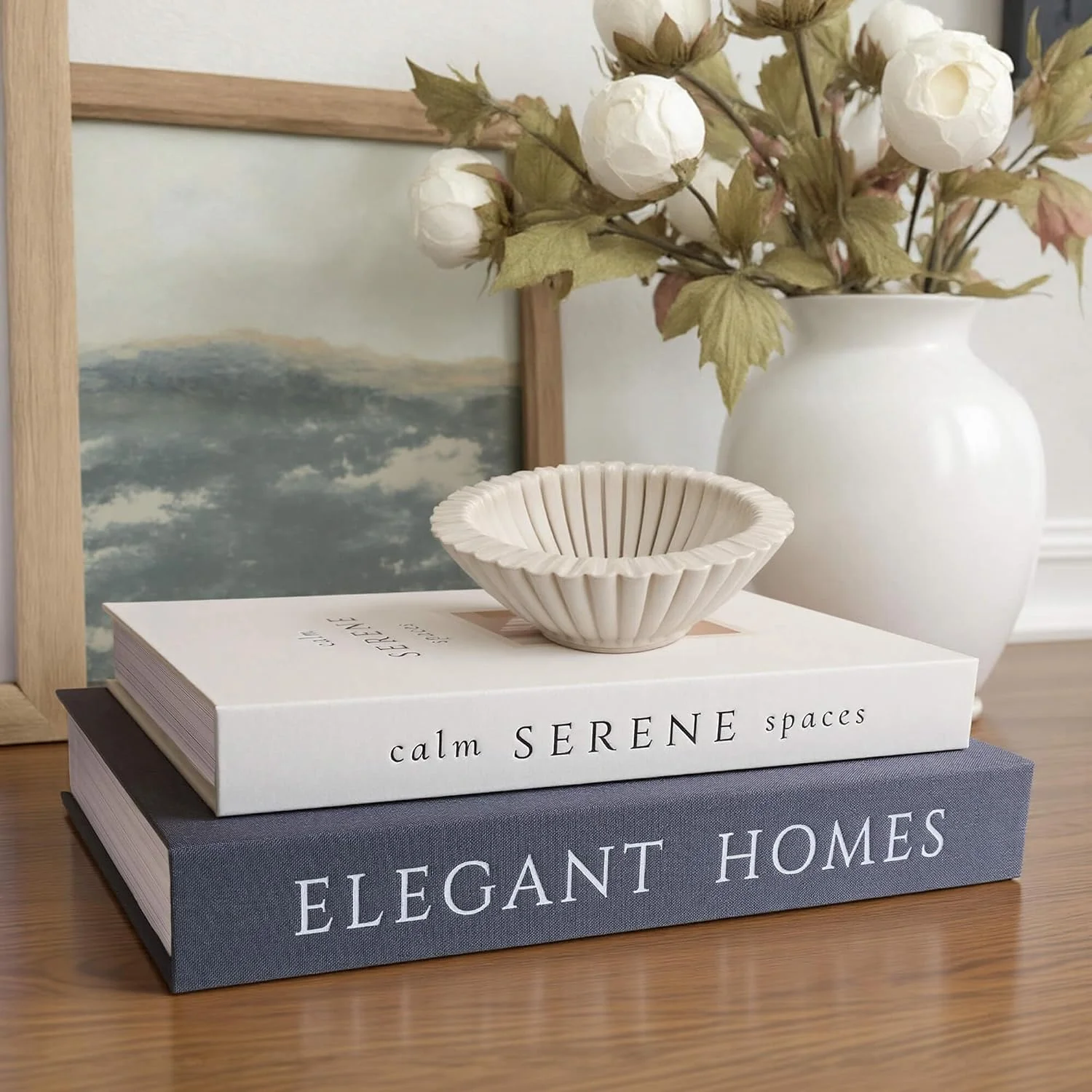 Serene Spaces decorative storage books, Black-beige: stack beneath a decorative bowl