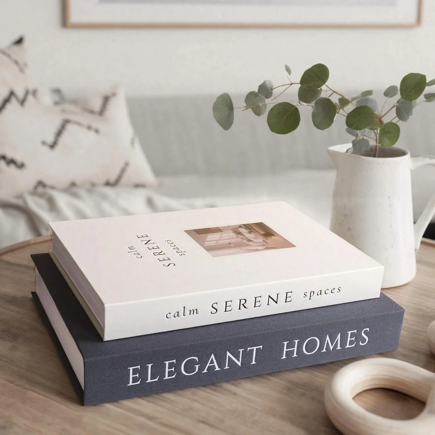 Serene Spaces decorative storage books, Black-beige: coffee table stack