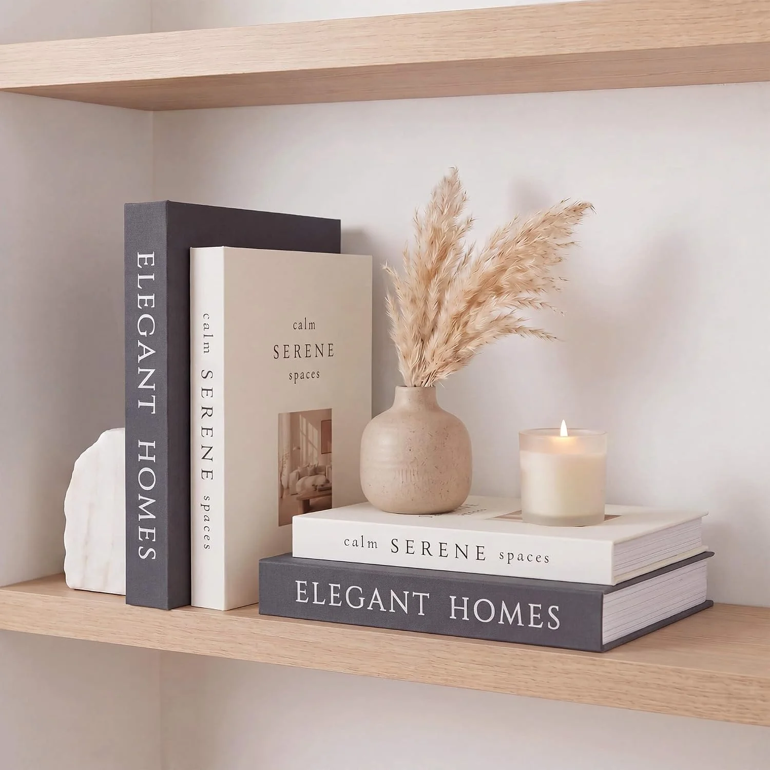 Serene Spaces decorative storage books, Black-beige: shelf display