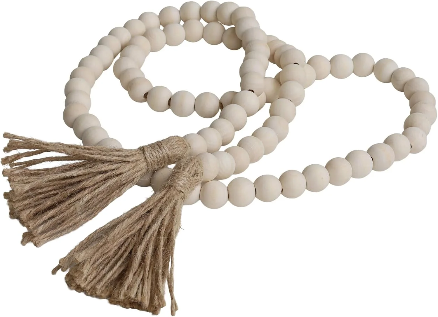 Wood bead garland with tassels, Natural Wood: wood beads and end tassels