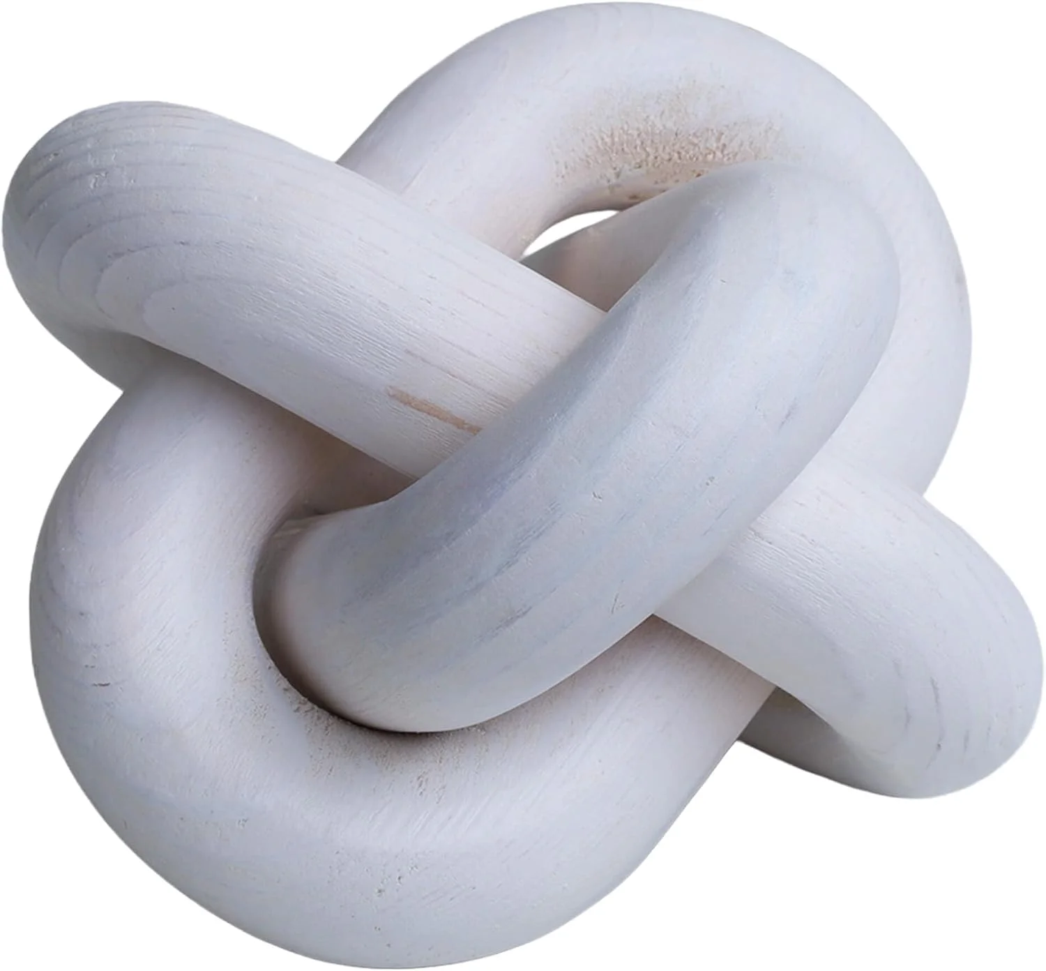White wood knot sculpture, White: three interlocking white wooden links