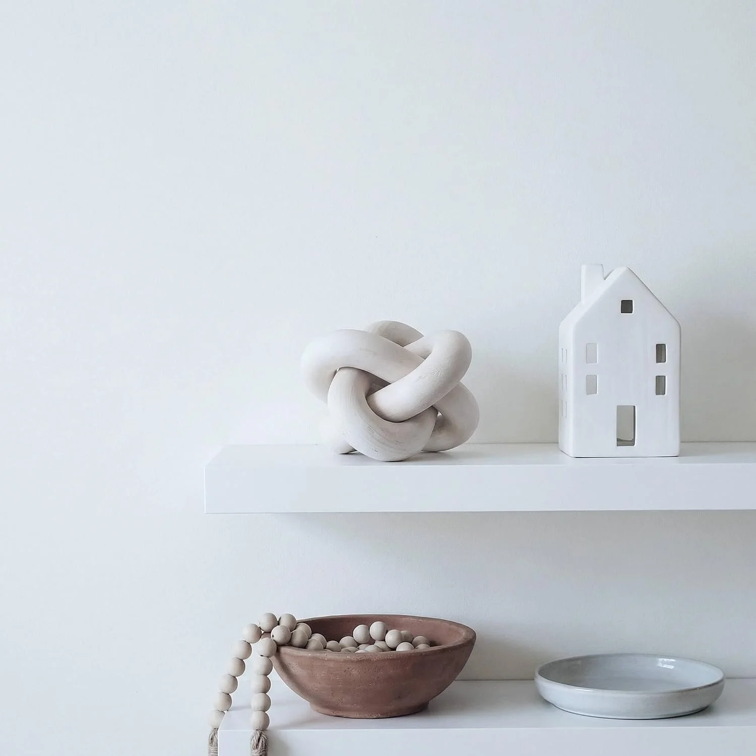 White wood knot sculpture, White: shelf display