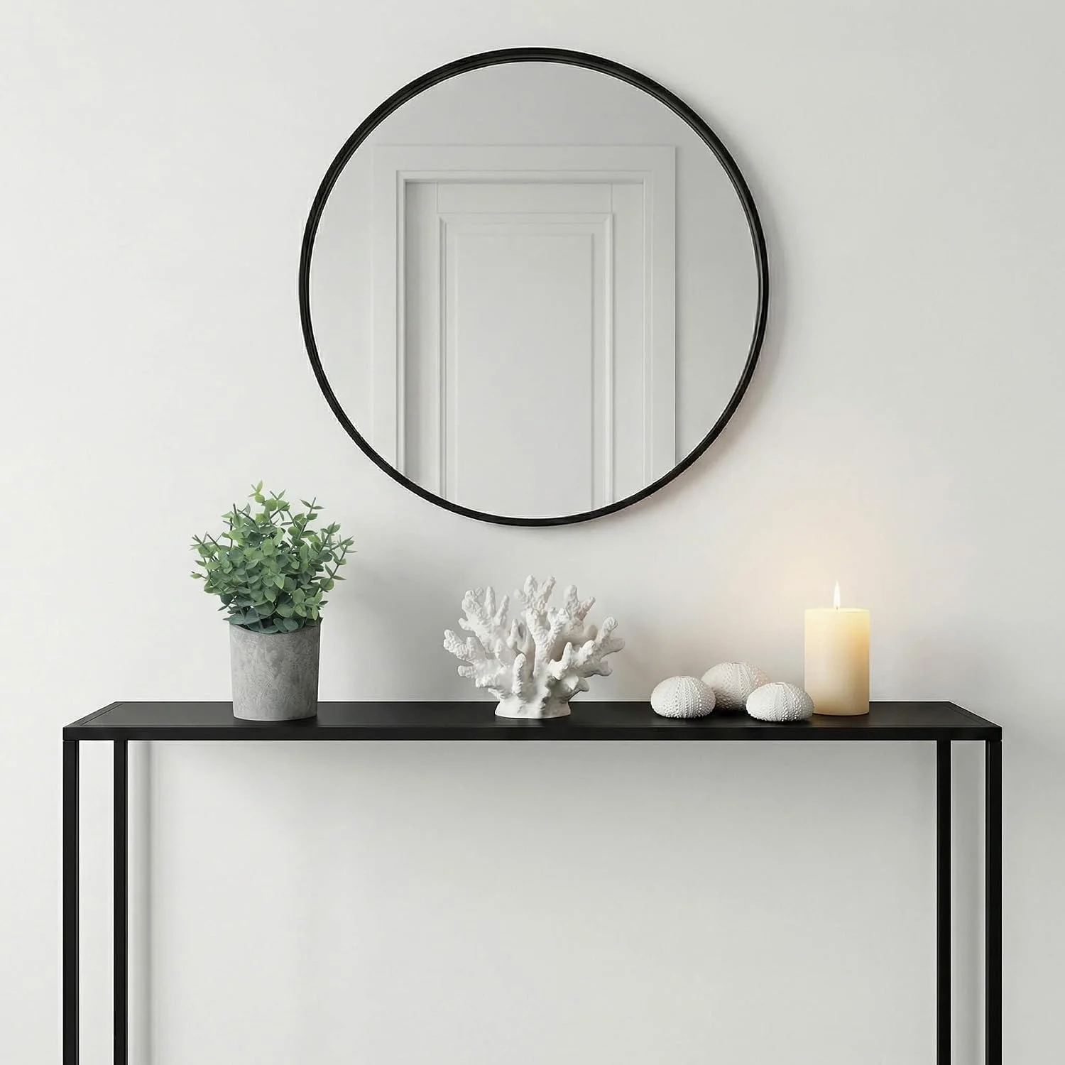 Potted faux eucalyptus pair, Sage Green: entryway console display
