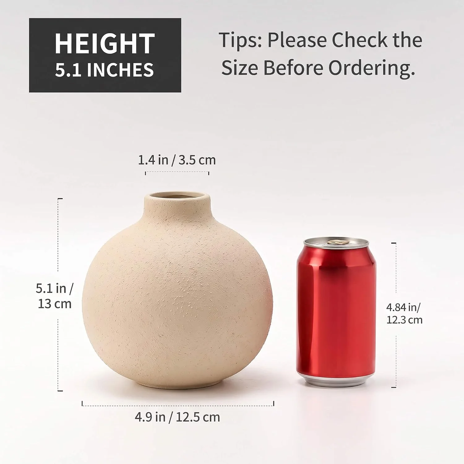 Rustic round ceramic vase, Terracotta: supplier size diagram