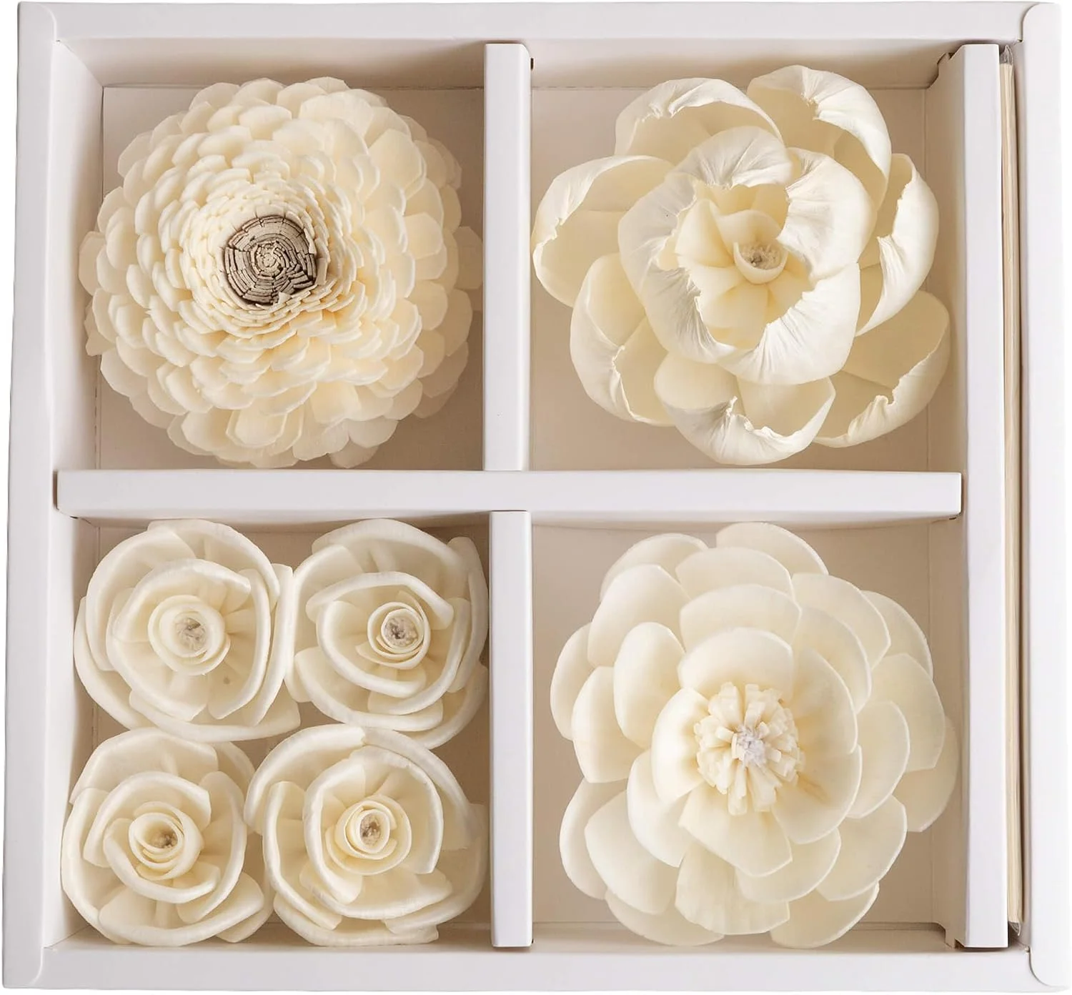 Ivory flower diffuser set, White: seven ivory flowers in a presentation box