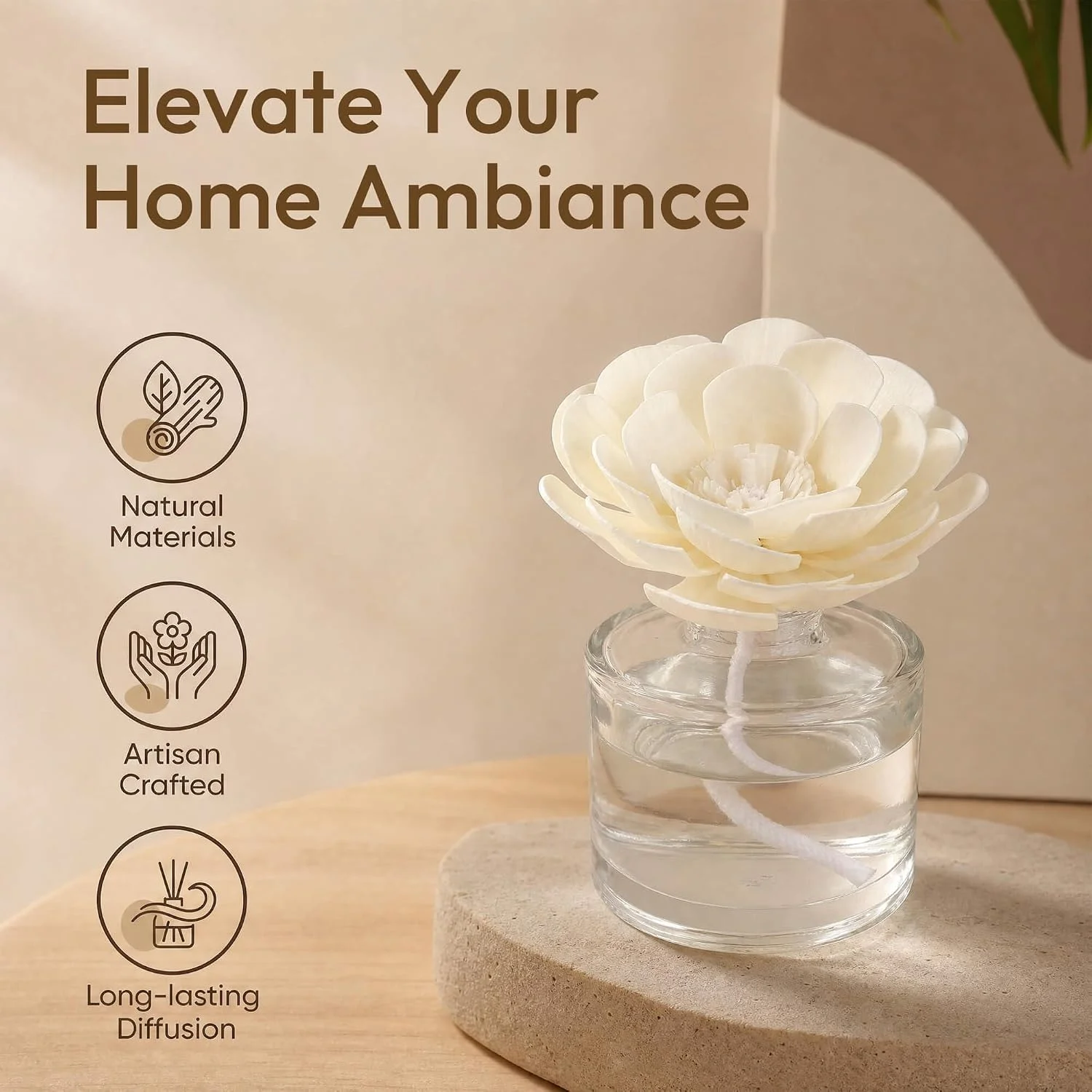 Ivory flower diffuser set, White: flower in a glass vessel