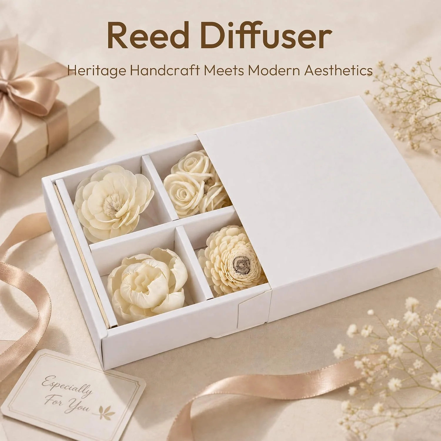Ivory flower diffuser set, White: boxed gift presentation