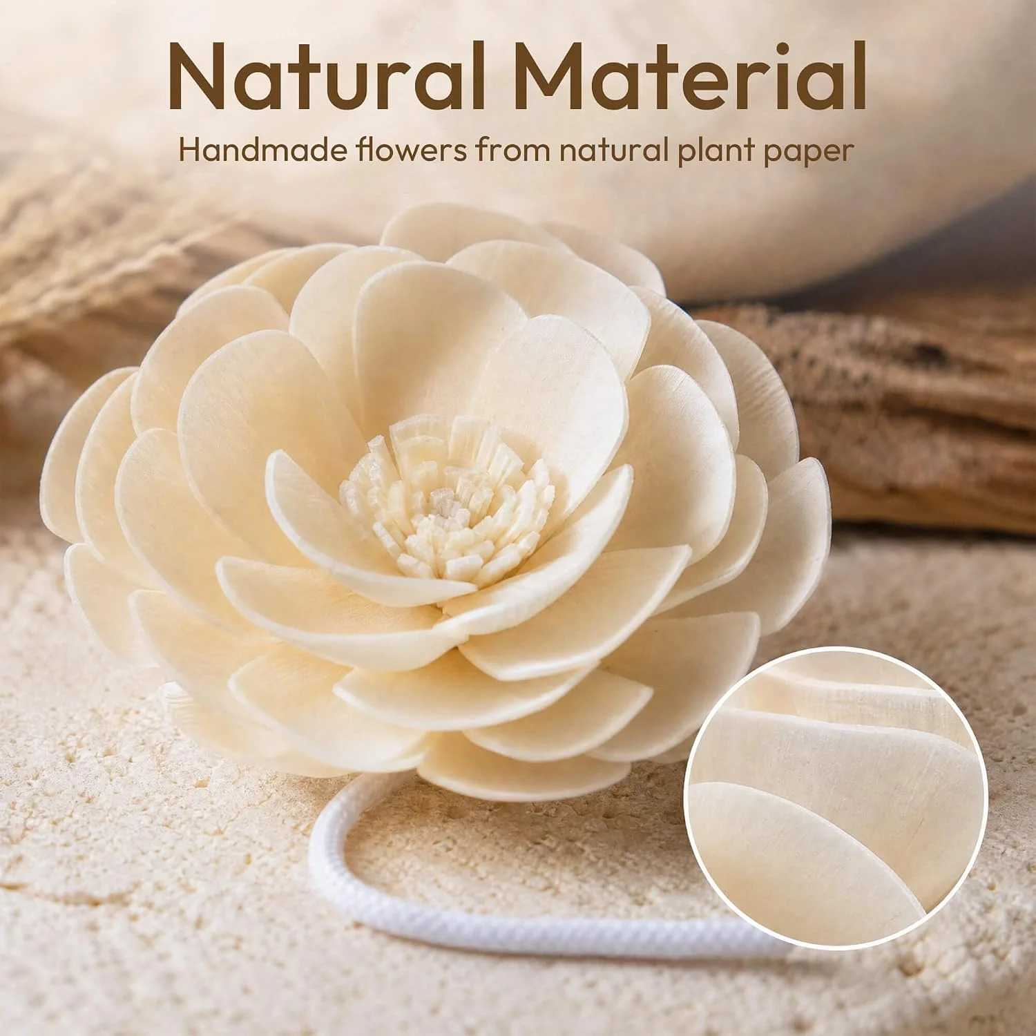 Ivory flower diffuser set, White: close view of flower petals