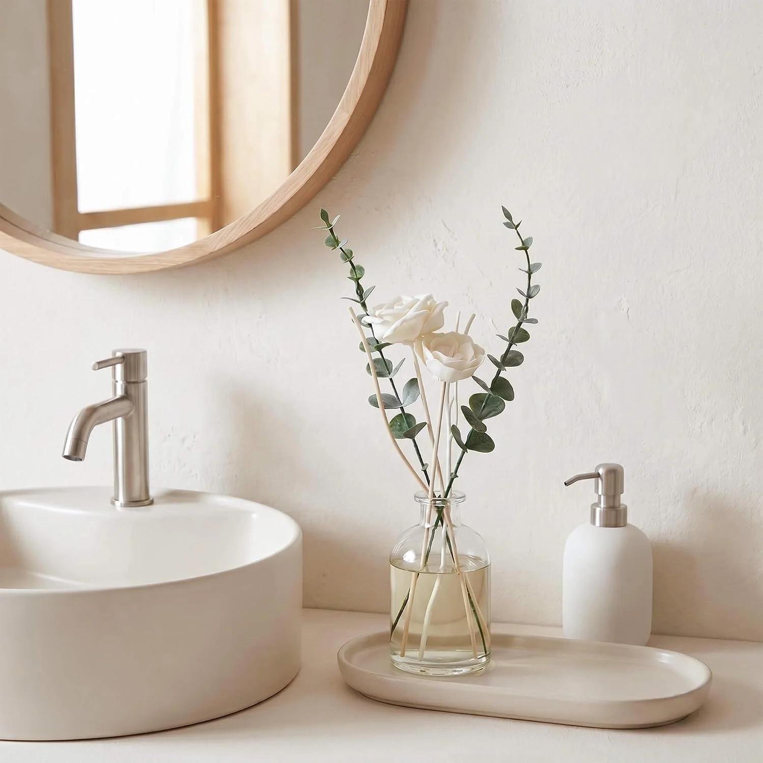 Eucalyptus flower diffuser sticks, Natural: bathroom display
