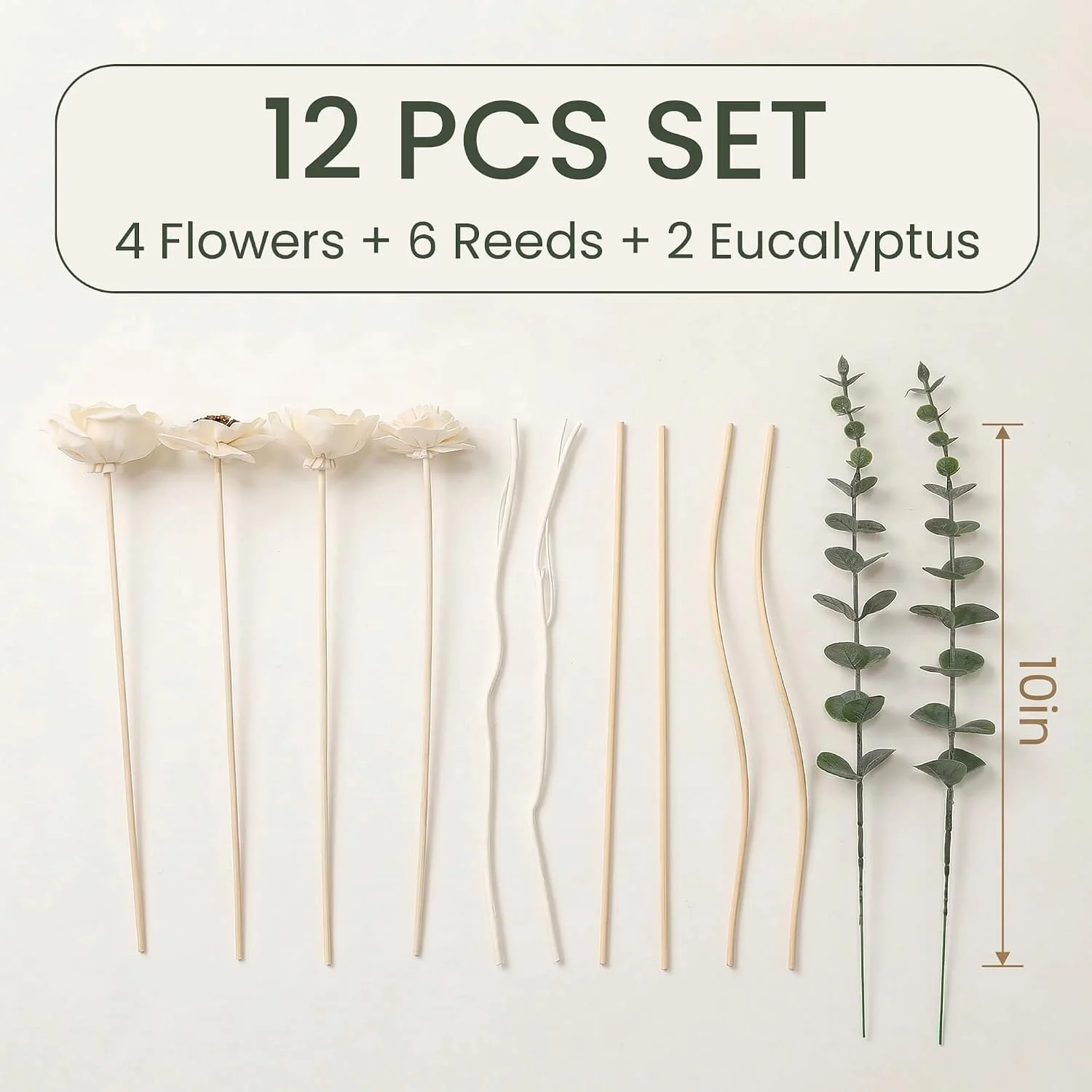 Eucalyptus flower diffuser sticks, Natural: 12-piece component diagram