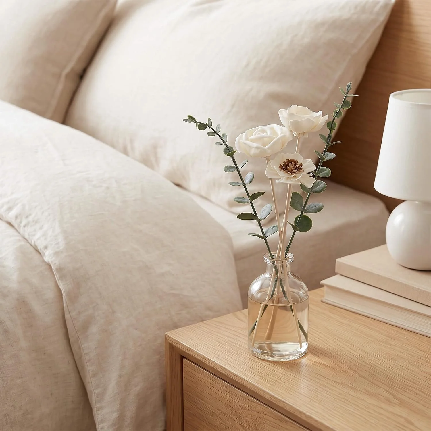 Eucalyptus flower diffuser sticks, Natural: bedside arrangement