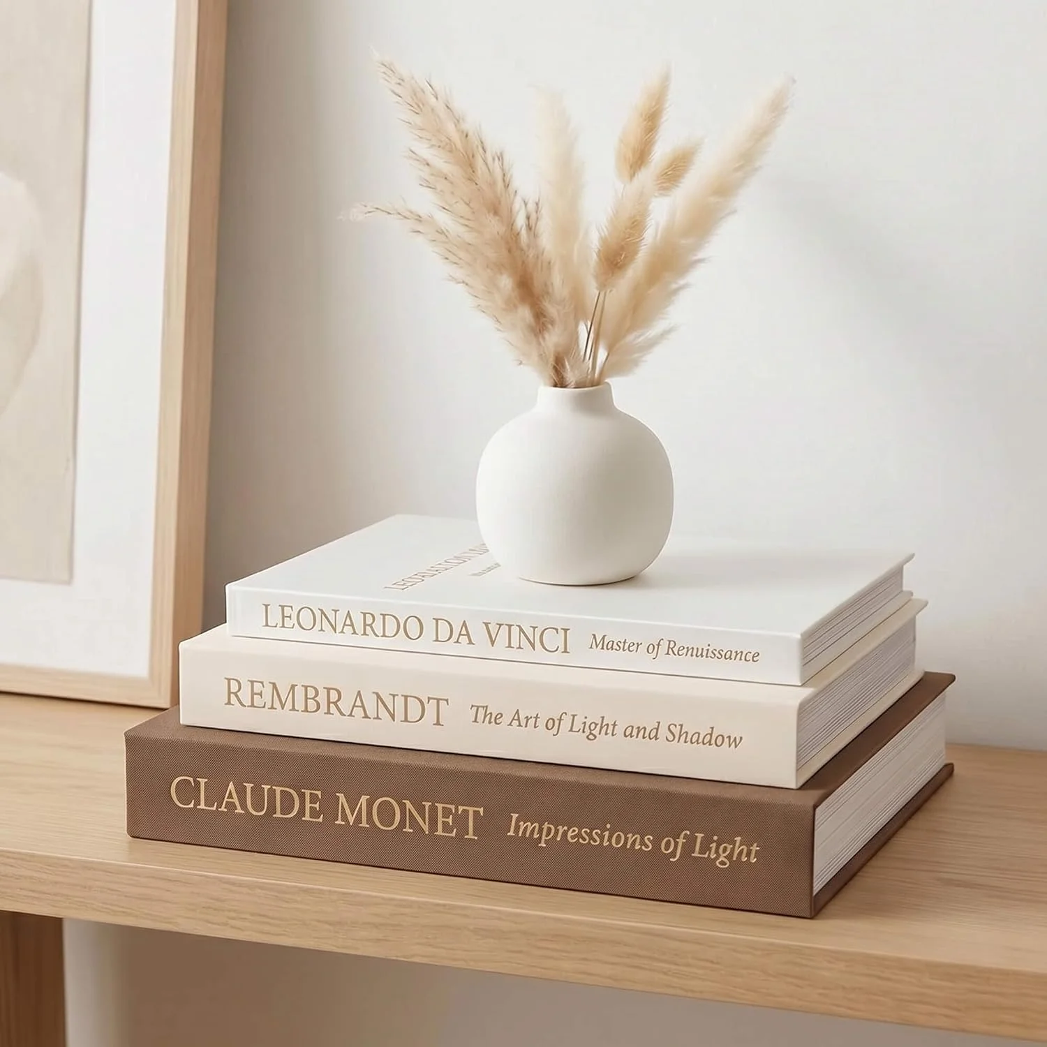 Artist trio linen storage books, Brown-Beige-White: console display