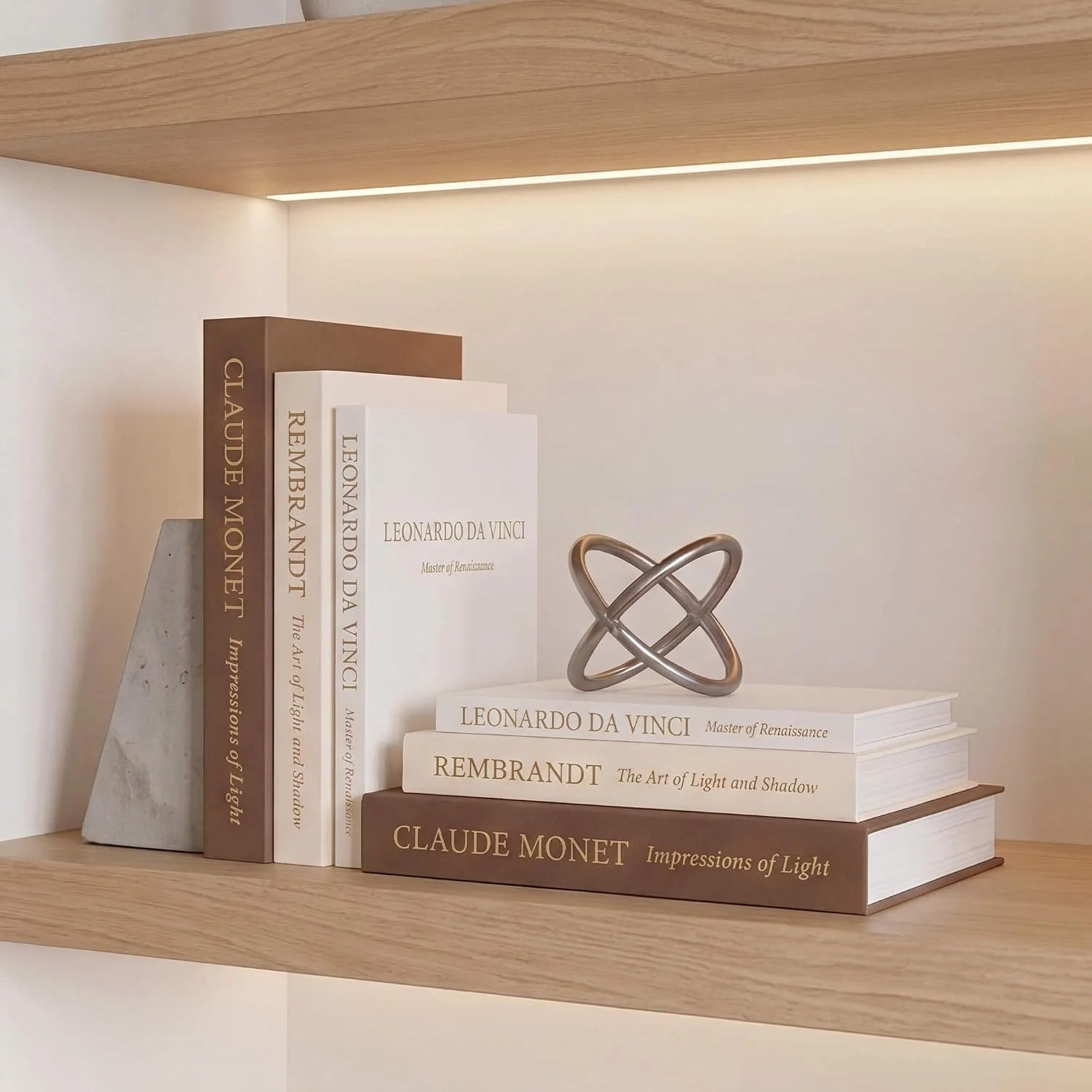 Artist trio linen storage books, Brown-Beige-White: upright shelf display