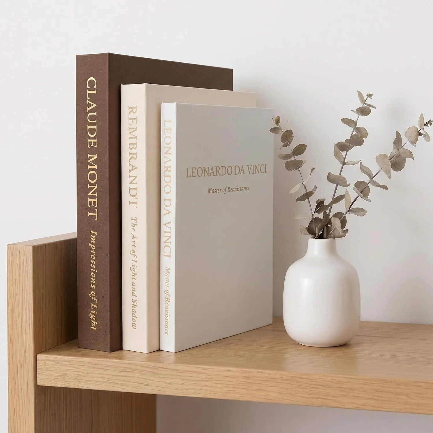 Artist trio linen storage books, Brown-Beige-White: upright book covers