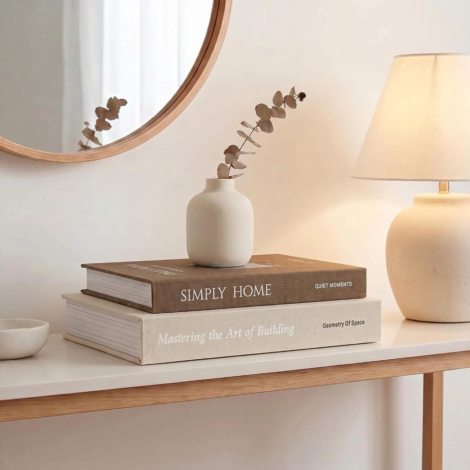 Simply Home linen storage books, beige, brown: round-table display