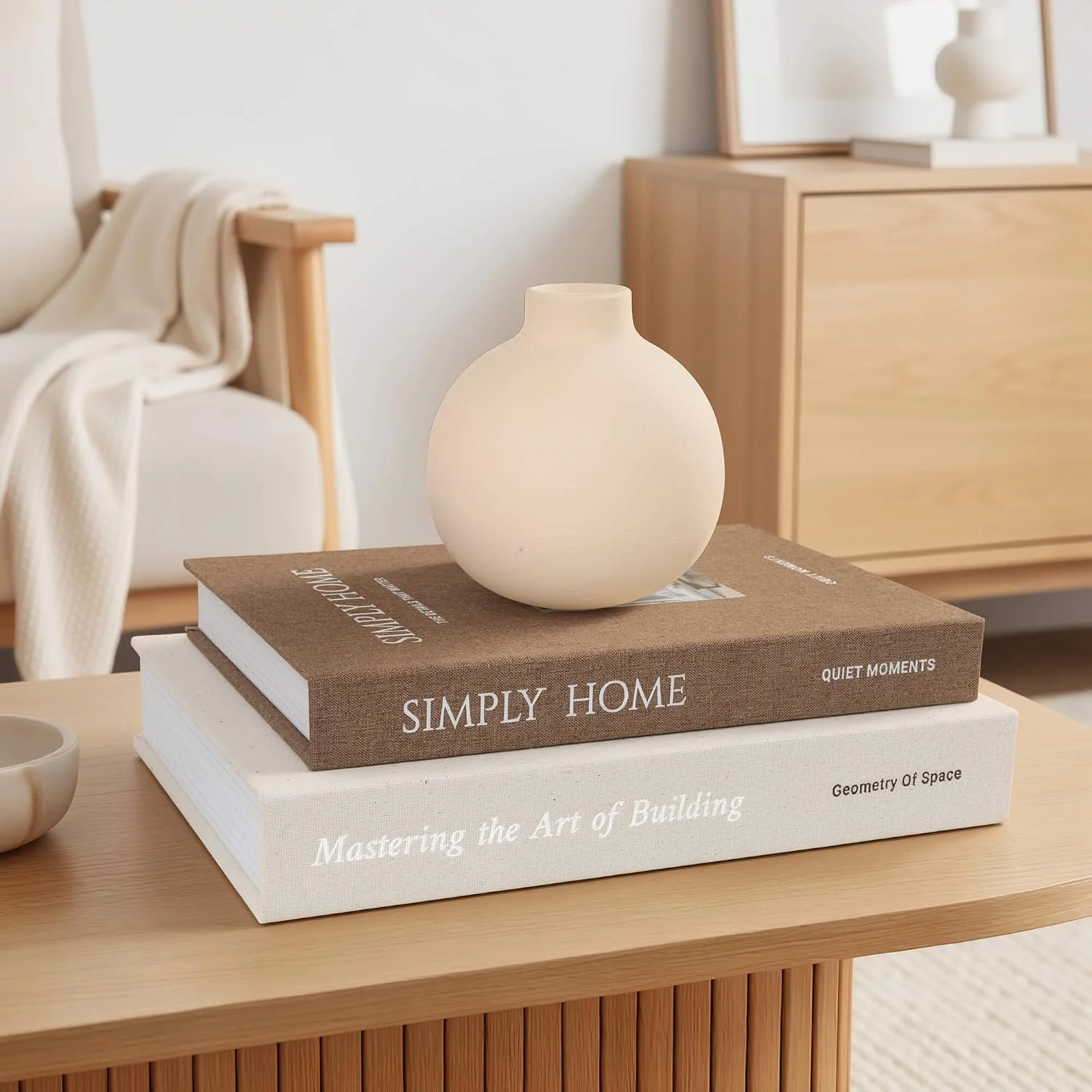 Simply Home linen storage books, beige, brown: coffee table display